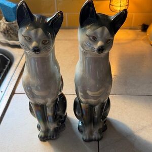 Elegant Vintage Siamese Ceramic Cat Figurines- ‘Oil Slick’ and Metallic